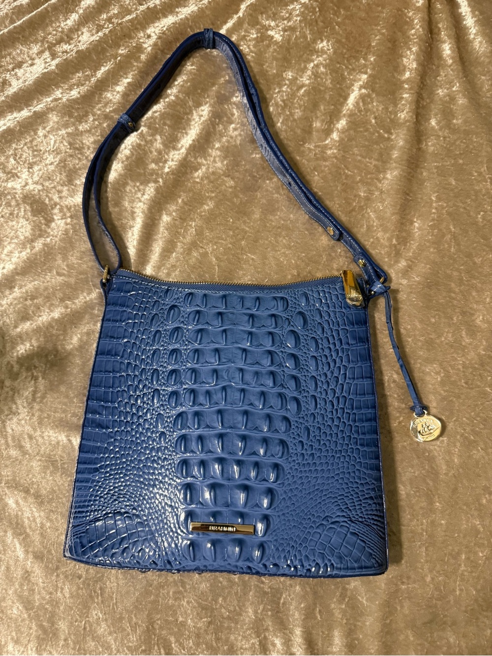 Brahmin Croc-Embossed Shoulder Bag in Deep Blue